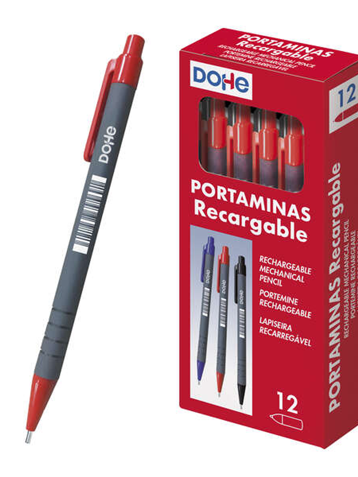 Dohe Portaminas Recargable - 0.5mm - Cuerpo de Plastico - Punta Acolchada Metalica - Clip - Goma de Borrar en Pulsador - Grip 1