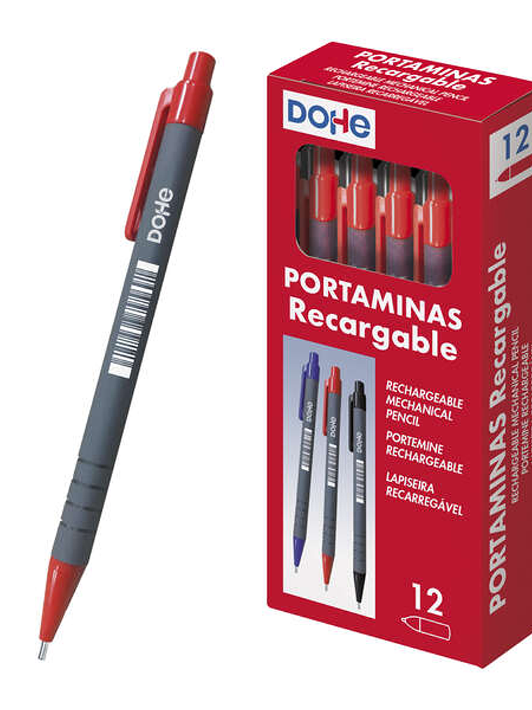 Dohe Portaminas Recargable - 0.5mm - Cuerpo de Plastico - Punta Acolchada Metalica - Clip - Goma de Borrar en Pulsador - Grip 1