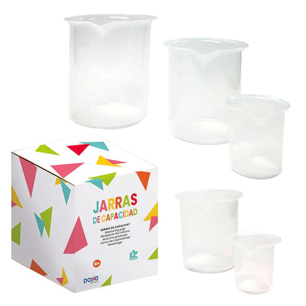 Dohe Juego de Jarras graduadas de Plastico - 1L, 0.5L, 0.25L, 100Ml, 50ml - Recomendado para Tercer Ciclo de Primaria