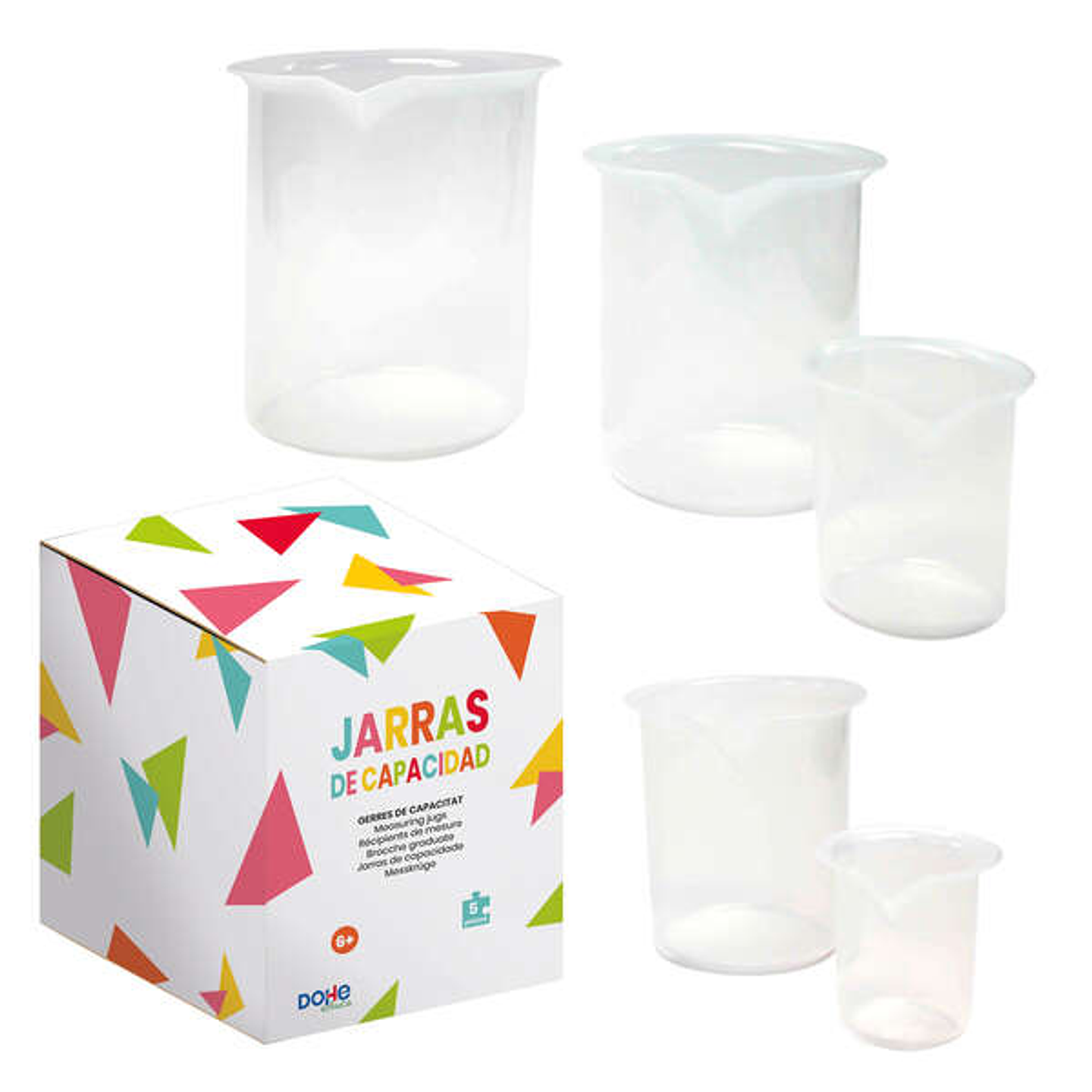 Dohe Juego de Jarras graduadas de Plastico - 1L, 0.5L, 0.25L, 100Ml, 50ml - Recomendado para Tercer Ciclo de Primaria 1