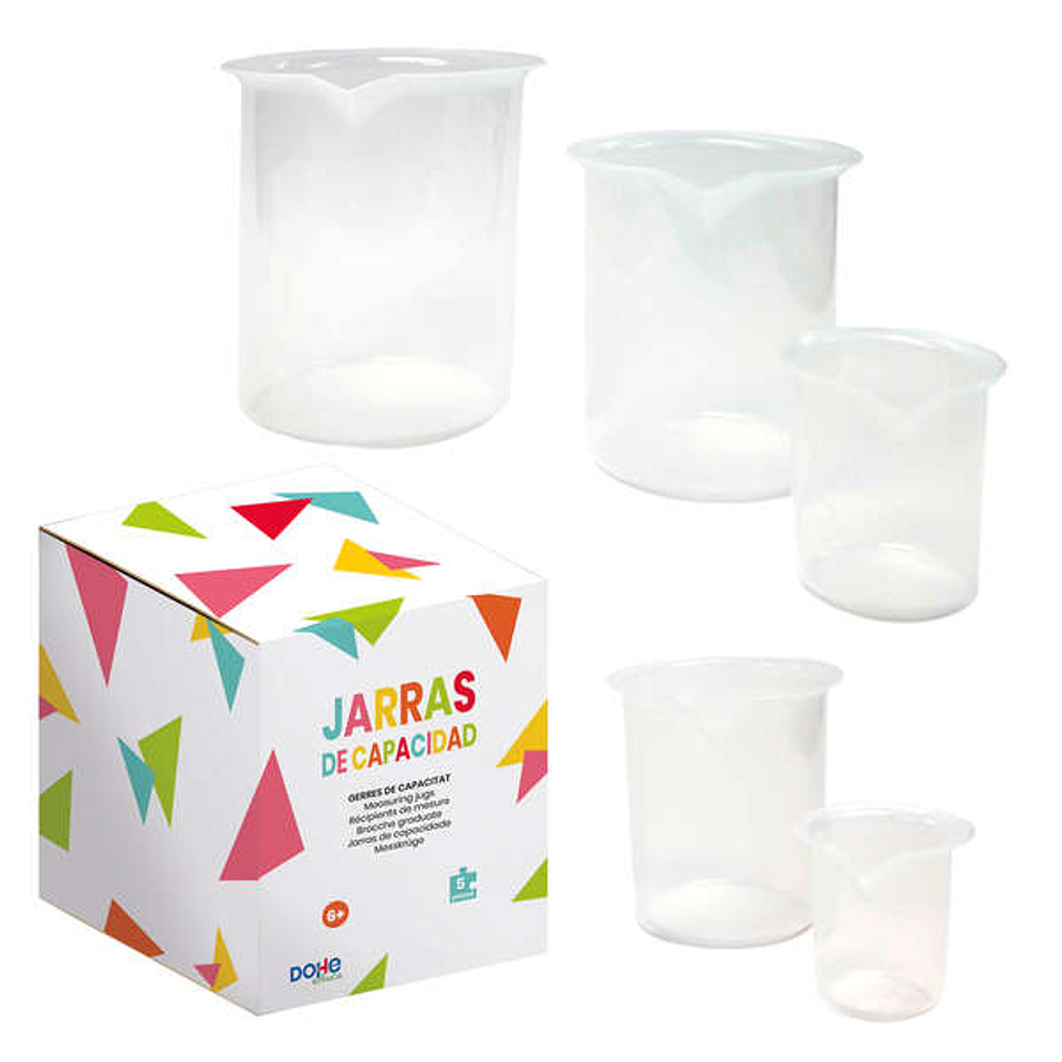 Dohe Juego de Jarras graduadas de Plastico - 1L, 0.5L, 0.25L, 100Ml, 50ml - Recomendado para Tercer Ciclo de Primaria 1