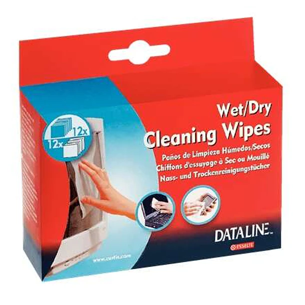 Esselte Pack de 12 Toallitas Secas y 12 Toallitas Humedas para Pantallas - Envasadas en Sobres - Eliminan el Polvo