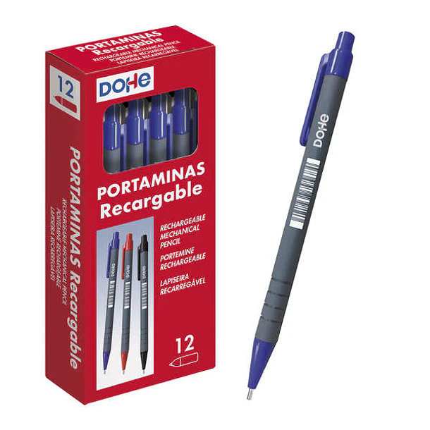 Dohe Portaminas Recargable con Cuerpo de Plastico - para Minas de grafito de 0.5mm - Punta Acolchada Metalica - Clip y Goma de Borrar en Pulsador - Gr