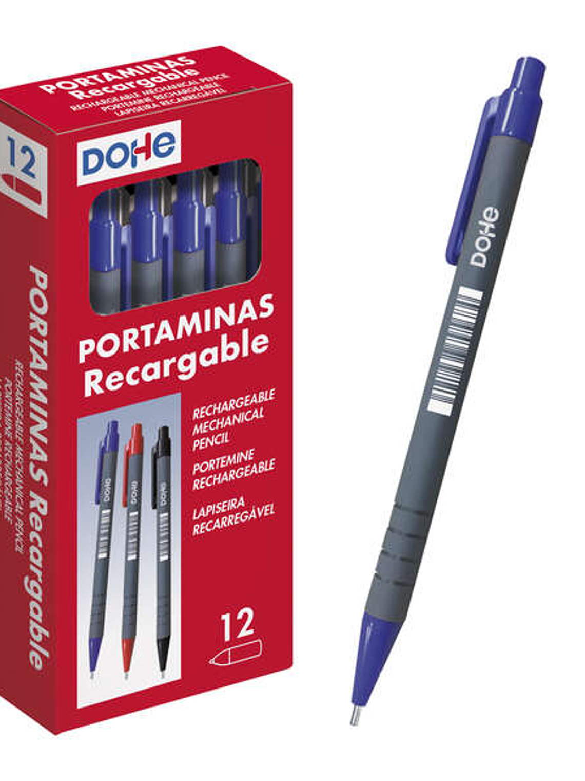 Dohe Portaminas Recargable con Cuerpo de Plastico - para Minas de grafito de 0.5mm - Punta Acolchada Metalica - Clip y Goma de Borrar en Pulsador - Gr 1