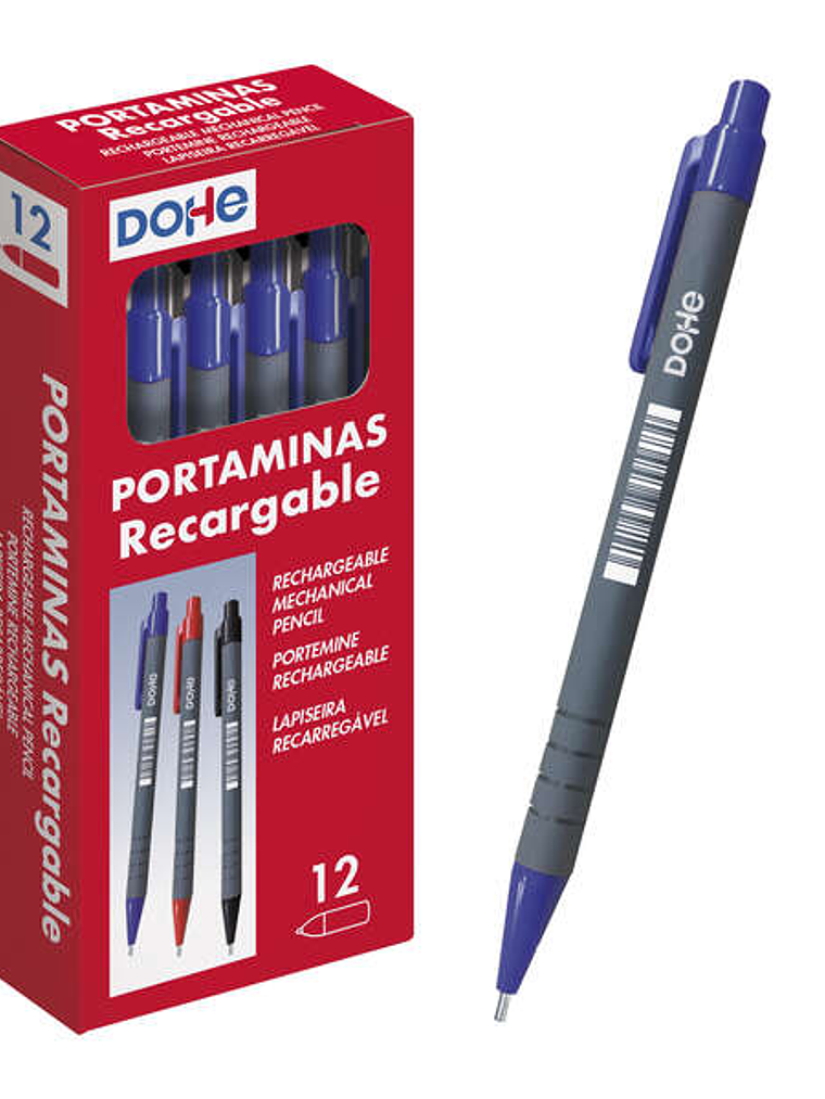 Dohe Portaminas Recargable con Cuerpo de Plastico - para Minas de grafito de 0.5mm - Punta Acolchada Metalica - Clip y Goma de Borrar en Pulsador - Gr 1