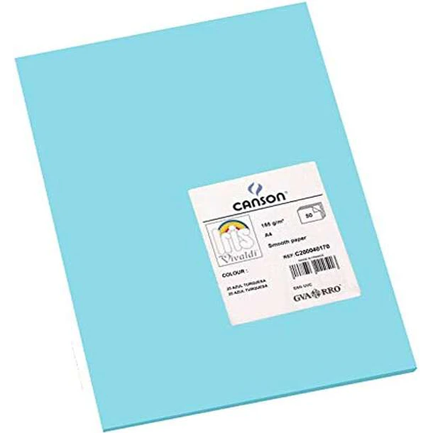 Canson Guarro Pack de 50 Cartulinas Iris A4 de 185g - 21x29.7cm - Color Azul Turquesa