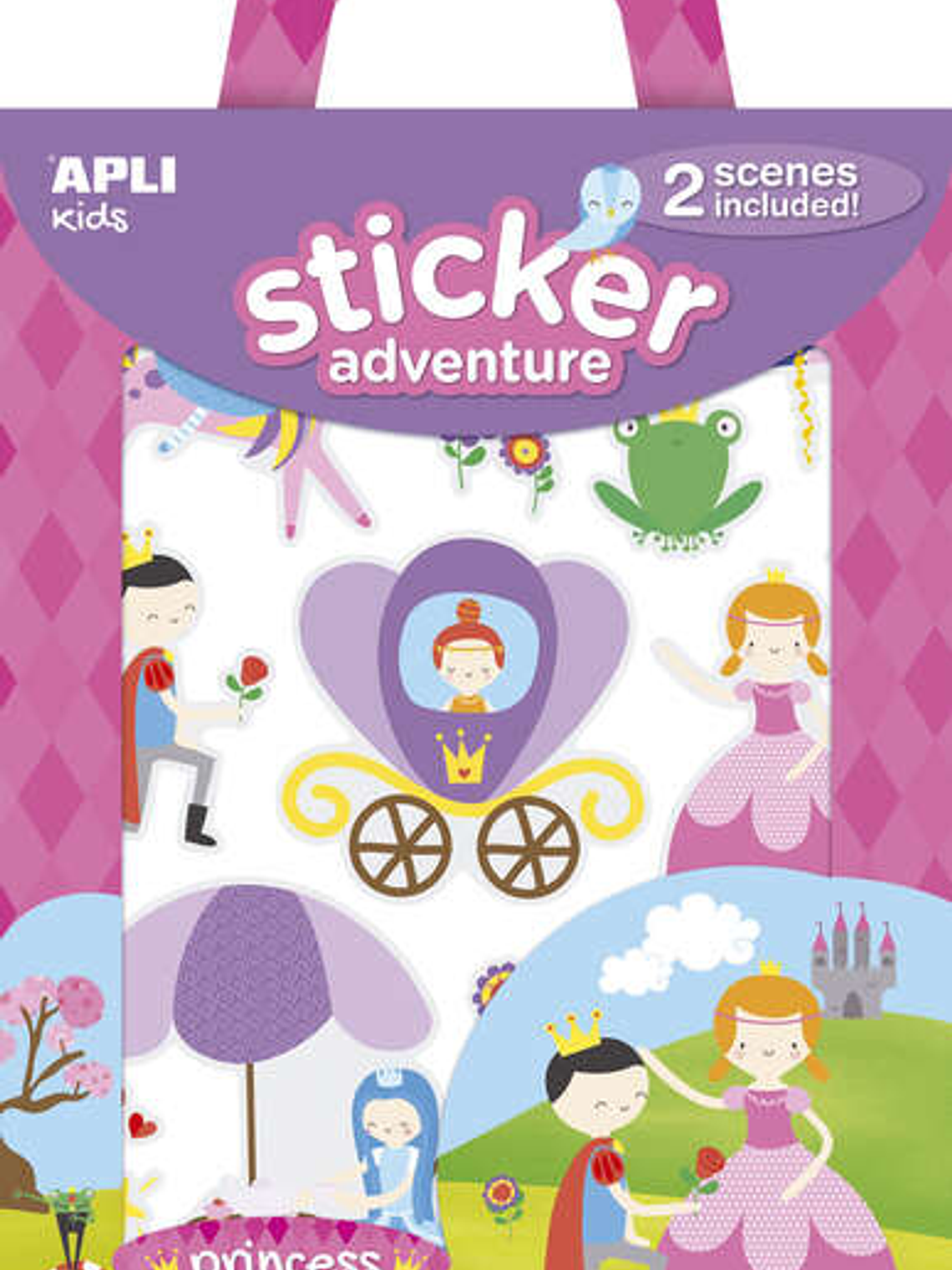 Apli Sticker Adventures Pack de 39 Pegatinas de Papel Tematica Princesas - 2 Escenarios 45x20cm - Formato Reducido con Cajita Asa - Ideal para Niños a 1
