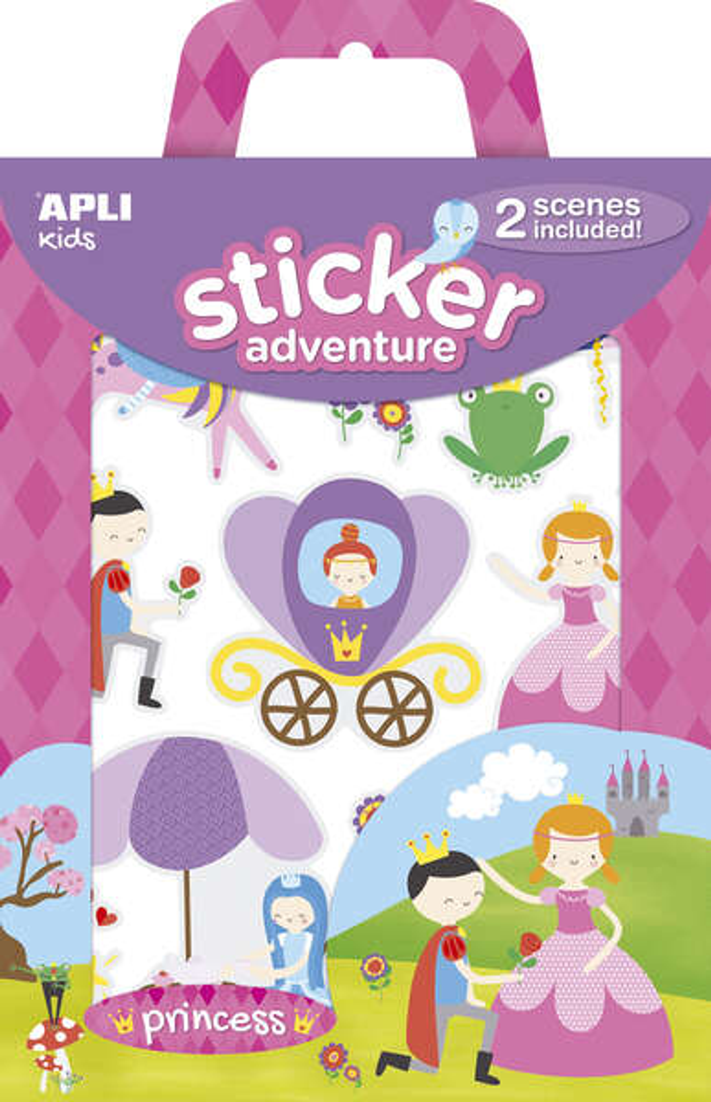 Apli Sticker Adventures Pack de 39 Pegatinas de Papel Tematica Princesas - 2 Escenarios 45x20cm - Formato Reducido con Cajita Asa - Ideal para Niños a 1