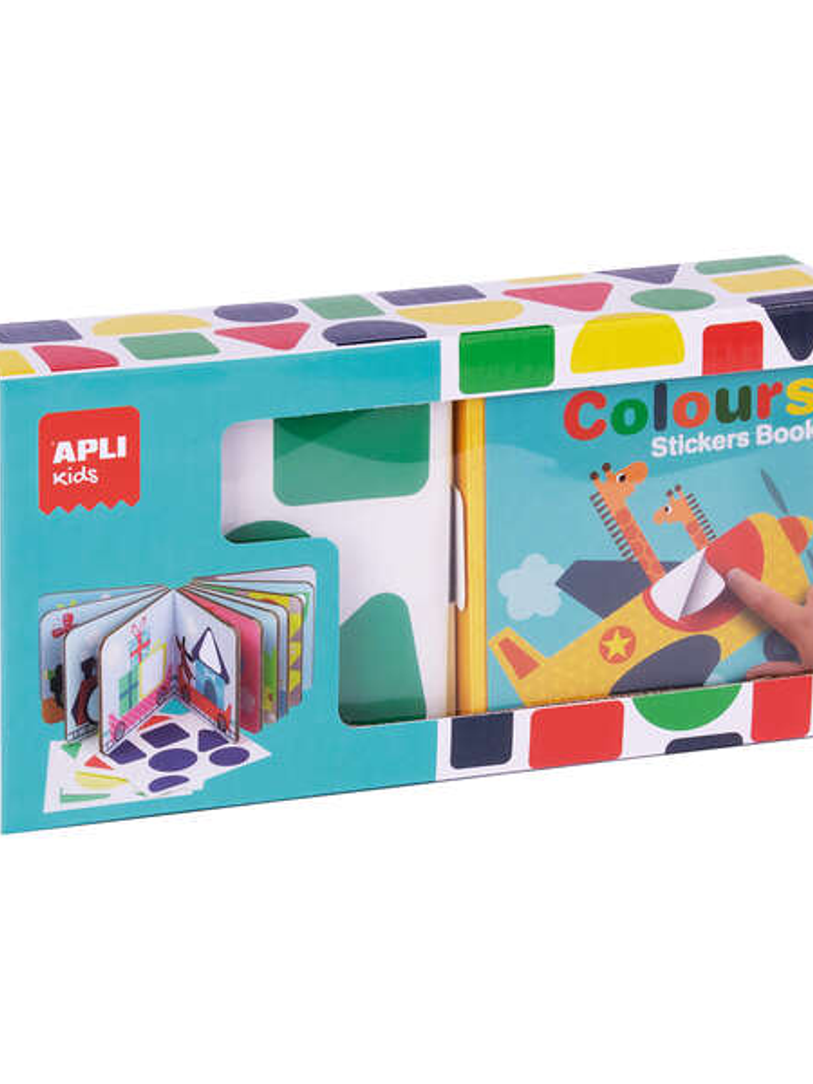 Apli Libro de Pegatinas Formas Geometricas - Tamaño 100x100x40mm - 10 Paginas de Carton Rigido 3mm - 4 Hojas de Gomets Removibles - Alto Valor Didacti 1