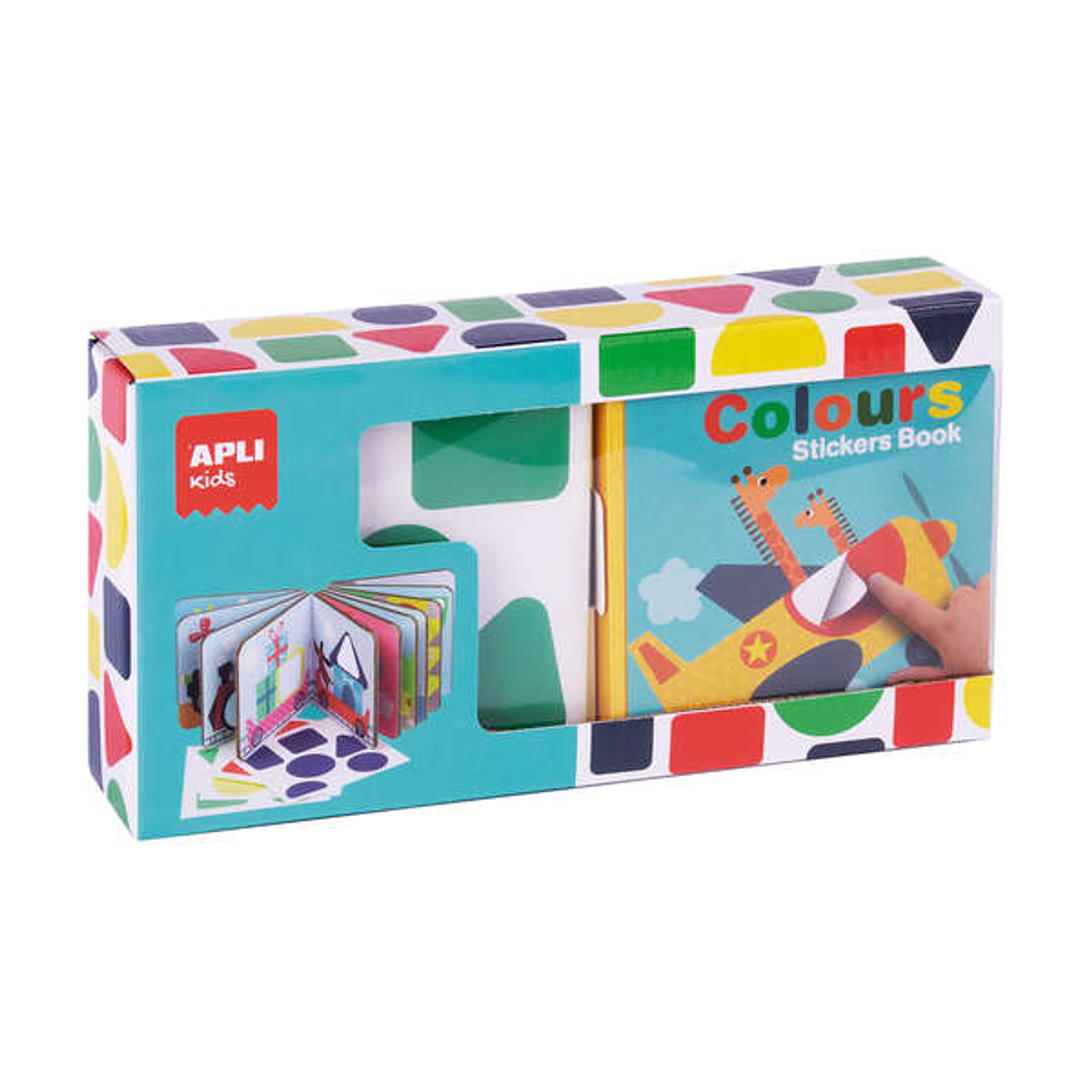 Apli Libro de Pegatinas Formas Geometricas - Tamaño 100x100x40mm - 10 Paginas de Carton Rigido 3mm - 4 Hojas de Gomets Removibles - Alto Valor Didacti 1