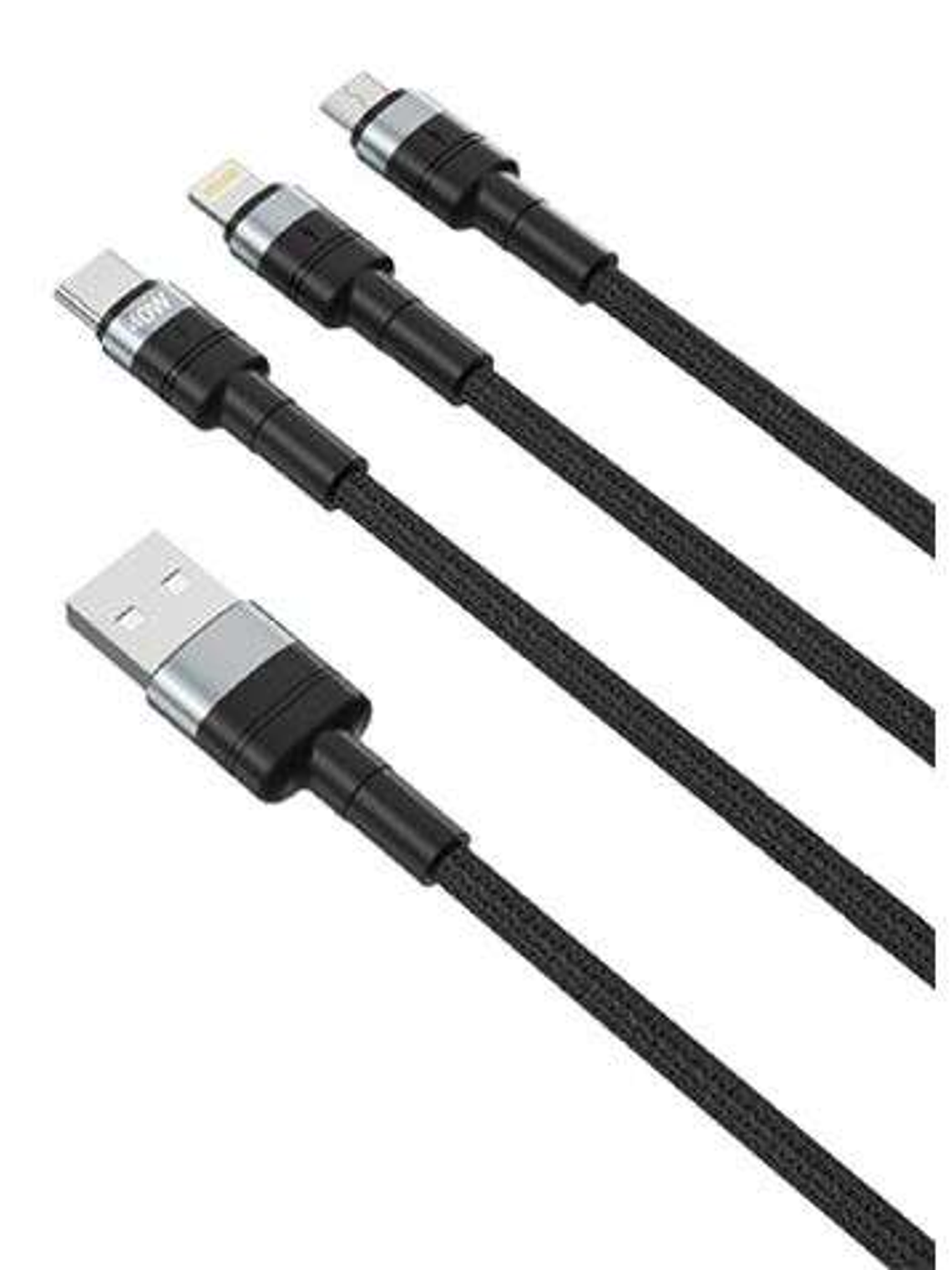 XO Cable NBQ191 Carga Rapida 40W 3 en 1 - Micro + Tipo C + Lightning a USB 1