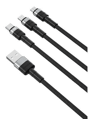 XO Cable NBQ191 Carga Rapida 40W 3 en 1 - Micro + Tipo C + Lightning a USB
