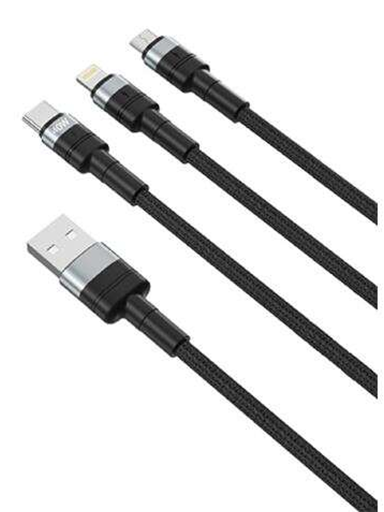 XO Cable NBQ191 Carga Rapida 40W 3 en 1 - Micro + Tipo C + Lightning a USB 1