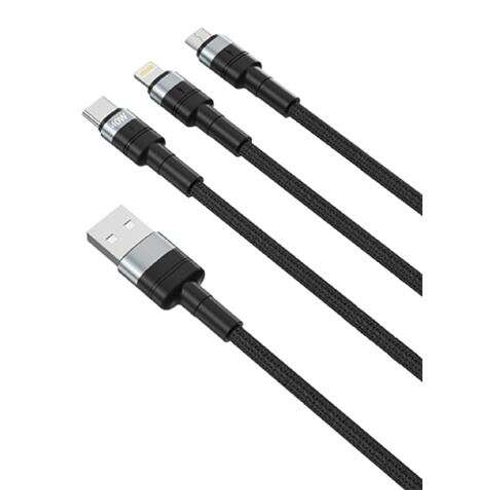 XO Cable NBQ191 Carga Rapida 40W 3 en 1 - Micro + Tipo C + Lightning a USB 1