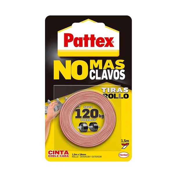 Pattex Nmc Cinta Doble Cara Bl 1.5m - Adhesivo Sin Clavos - Fijacion Rapida y Limpia - para Objetos Lisos en Interior y Exterior