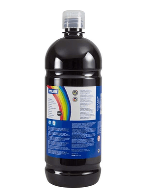 Milan Botella de Tempera 1000ml - Tapon Dosificador - Secado Rapido - Mezclable - Color Negro