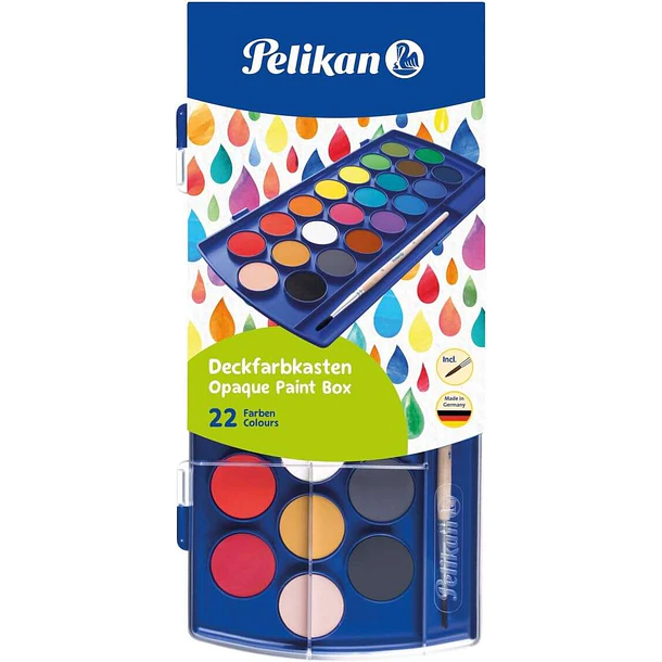 Pelikan Acuarelas Escolares - 22 Colores - Faciles de Diluir - Resistentes a la Luz - Incluye 1 Pincel