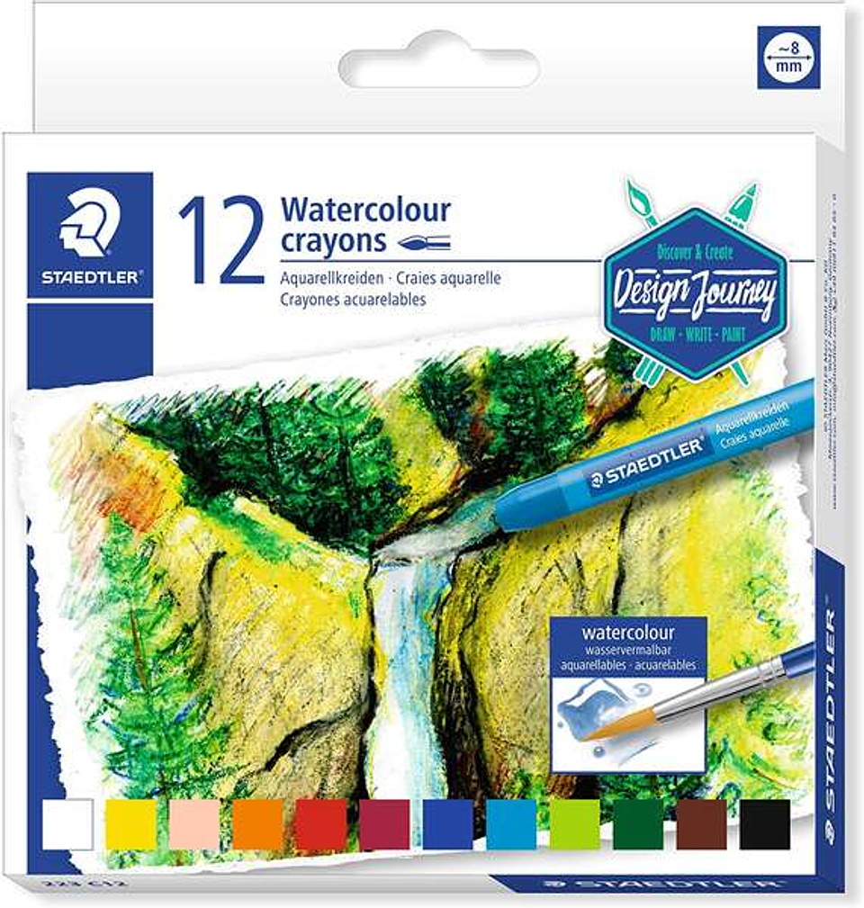 Staedtler Crayones Acuarelables 223 Pack de 12 Lapices de Cera - Facil de Mezclar - Extremadamente Opacos - Colores Surtidos 1