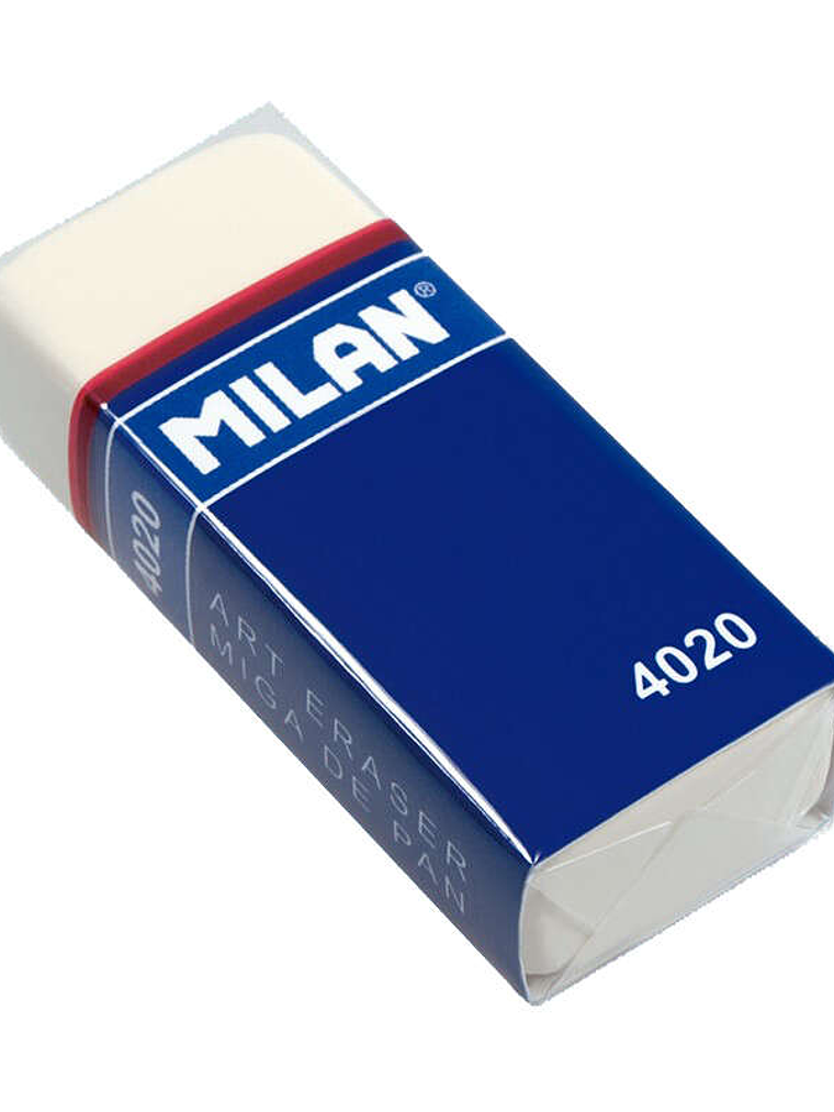 Milan 4020 Goma de Borrar Rectangular - Miga de Pan - Suave Caucho Sintetico - Faja de Carton Azul - Envuelta Individualmente - Color Blanco 1