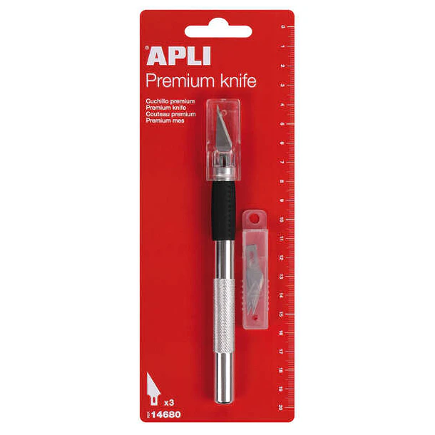 Apli Cuchillo Hobby de Precision Premium - 15mm - Hoja de Acero Inoxidable - Acabado Soft - Reemplazo Facil de Cuchilla - Incluye 3 Cuchillas de Recam