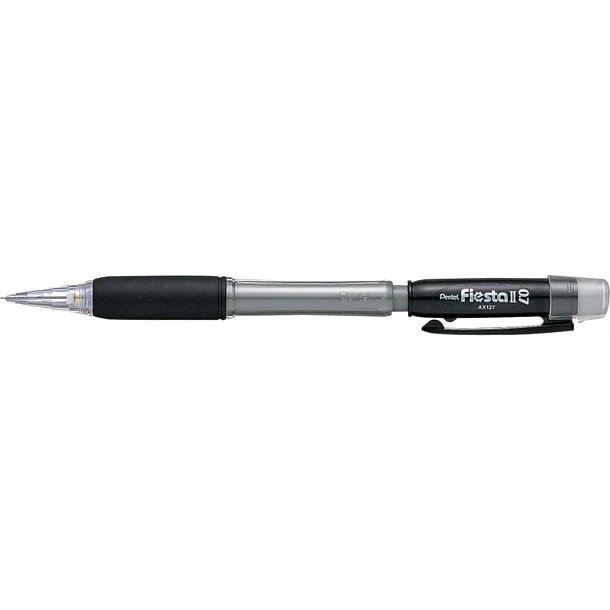 Pentel Fiesta II Portaminas HB 0.7mm con Goma - Incluye 2 Recargas - Grip de Goma - Diseño Ergonomico - Color Negro