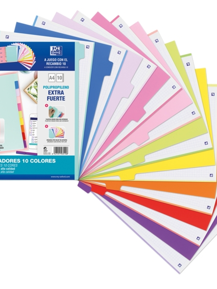 Oxford Strongline A4 Separadores - 10 Posiciones - Colores Diferentes - 4 Taladros - Plastico Opaco - 500 Micras 1