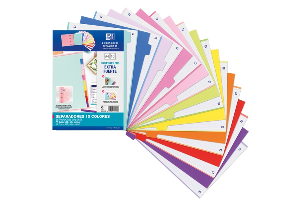 Oxford Strongline A4 Separadores - 10 Posiciones - Colores Diferentes - 4 Taladros - Plastico Opaco - 500 Micras 1