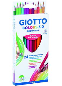 Giotto Colors Acquarell 3.0 Pack de 24 Lapices Triangulares de Colores Acuarelables - Mina 3 mm - Madera - Colores Surtidos