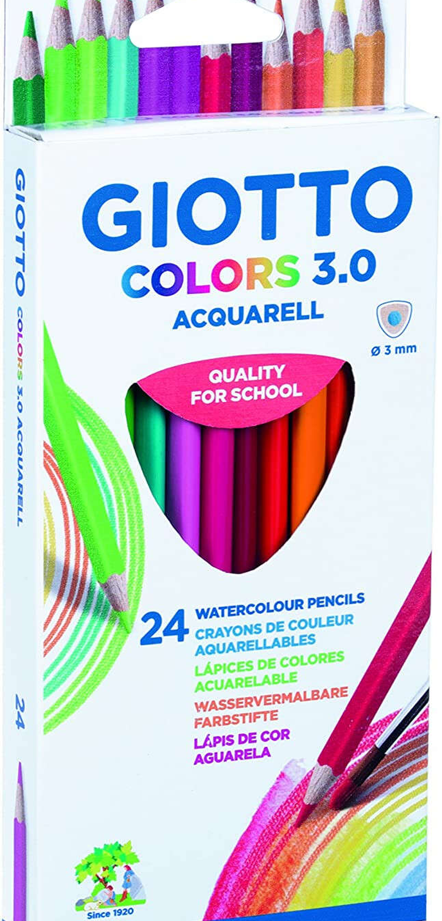 Giotto Colors Acquarell 3.0 Pack de 24 Lapices Triangulares de Colores Acuarelables - Mina 3 mm - Madera - Colores Surtidos 1