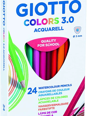 Giotto Colors Acquarell 3.0 Pack de 24 Lapices Triangulares de Colores Acuarelables - Mina 3 mm - Madera - Colores Surtidos