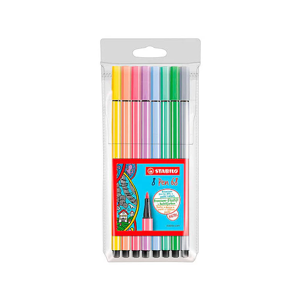 Stabilo Pen 68 Pack de 8 Rotuladores Acuarelables - Punta de Fibra - Trazo de 1mm aprox. - Tinta a Base de Agua - Capuchon Ventilado - Colores Pastel