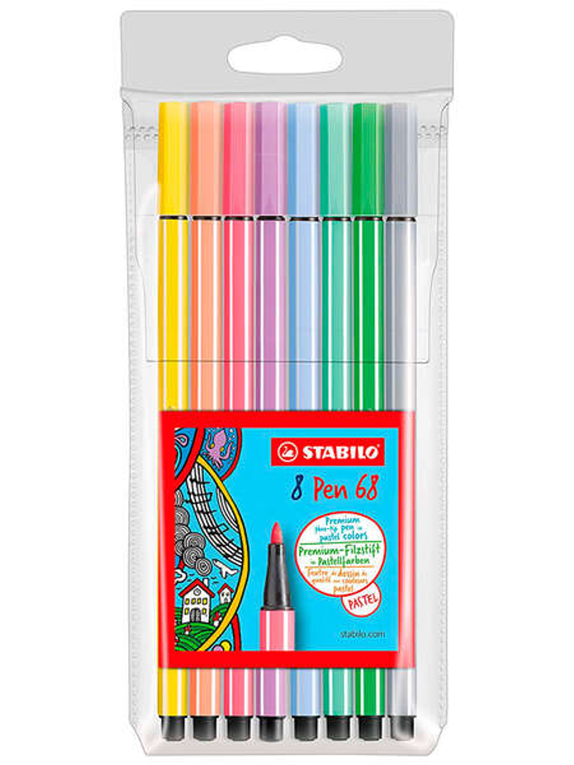 Stabilo Pen 68 Pack de 8 Rotuladores Acuarelables - Punta de Fibra - Trazo de 1mm aprox. - Tinta a Base de Agua - Capuchon Ventilado - Colores Pastel 1