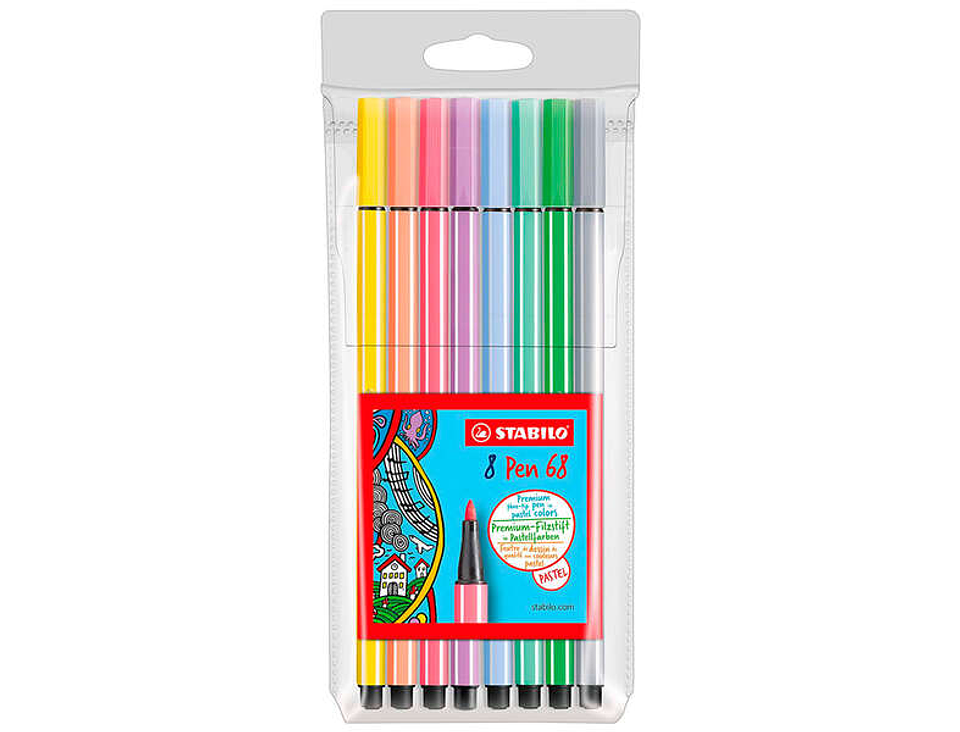 Stabilo Pen 68 Pack de 8 Rotuladores Acuarelables - Punta de Fibra - Trazo de 1mm aprox. - Tinta a Base de Agua - Capuchon Ventilado - Colores Pastel 1