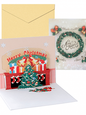 Dohe Chimenea Tarjeta 3D de Felicitacion Navideña con Sobre - Tamaño 15x17.5cm - Impresas a todo Color