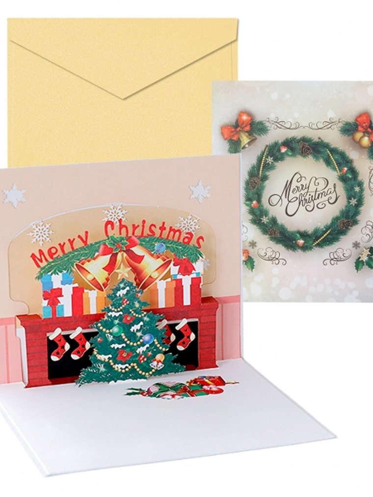 Dohe Chimenea Tarjeta 3D de Felicitacion Navideña con Sobre - Tamaño 15x17.5cm - Impresas a todo Color 1