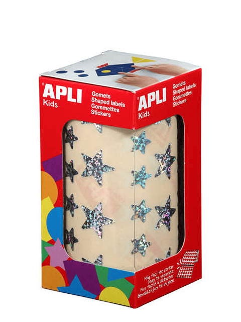Apli Gomets Estrella Holograficos - 12.5mm y 19.5mm - Adhesivo Permanente - 59 Hojas Pretroqueladas - 2.360 Gomets por Rollo