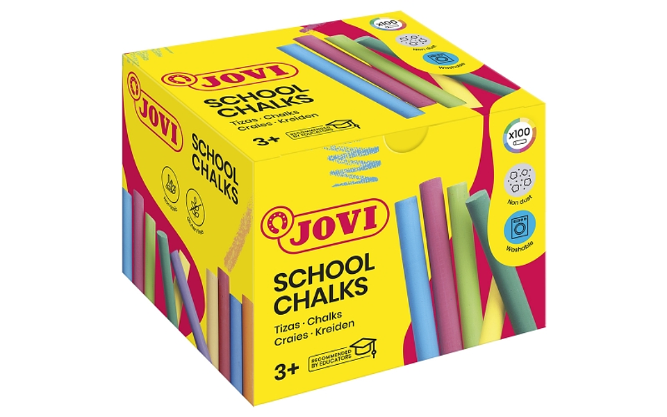 Jovi Classcolor Caja de 100 Tizas Antipolvo - Especiales para Dibujar en El Suelo - Ideales para Juegos y Murales en Asfalto - Facil Eliminacion con A 1