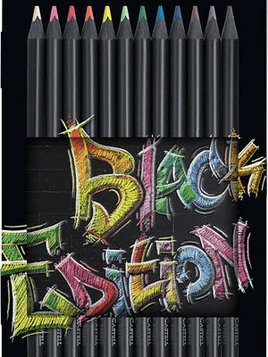 Faber-Castell Black Edition Caja Metalica de 12 Lapices de Colores - Mina Supersuave - Madera Negra - Ideales para Dibujo sobre Papel Claro, Oscuro y 