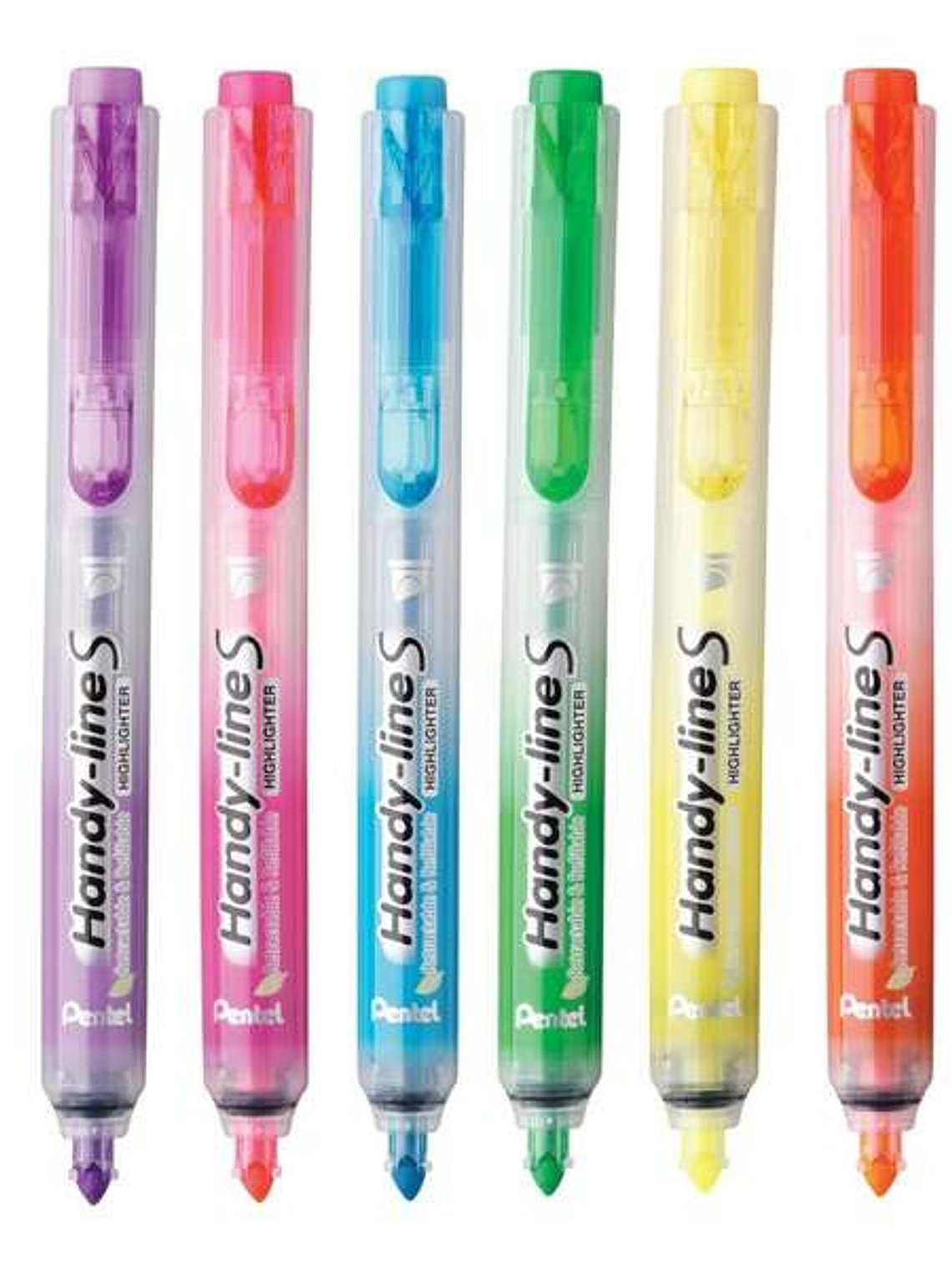 Pentel Handy Line S Pack de 6 Marcadores Fluorescentes Retractiles - Tinta Liquida - Trazo de 1.6 a 3mm - Formato Fino con Clip - Colores  Amarillo, N 1