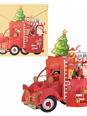 Dohe Truck Tarjeta 3D de Felicitacion Navideña con Sobre - Tamaño 14.5x11cm - Impresas a todo Color