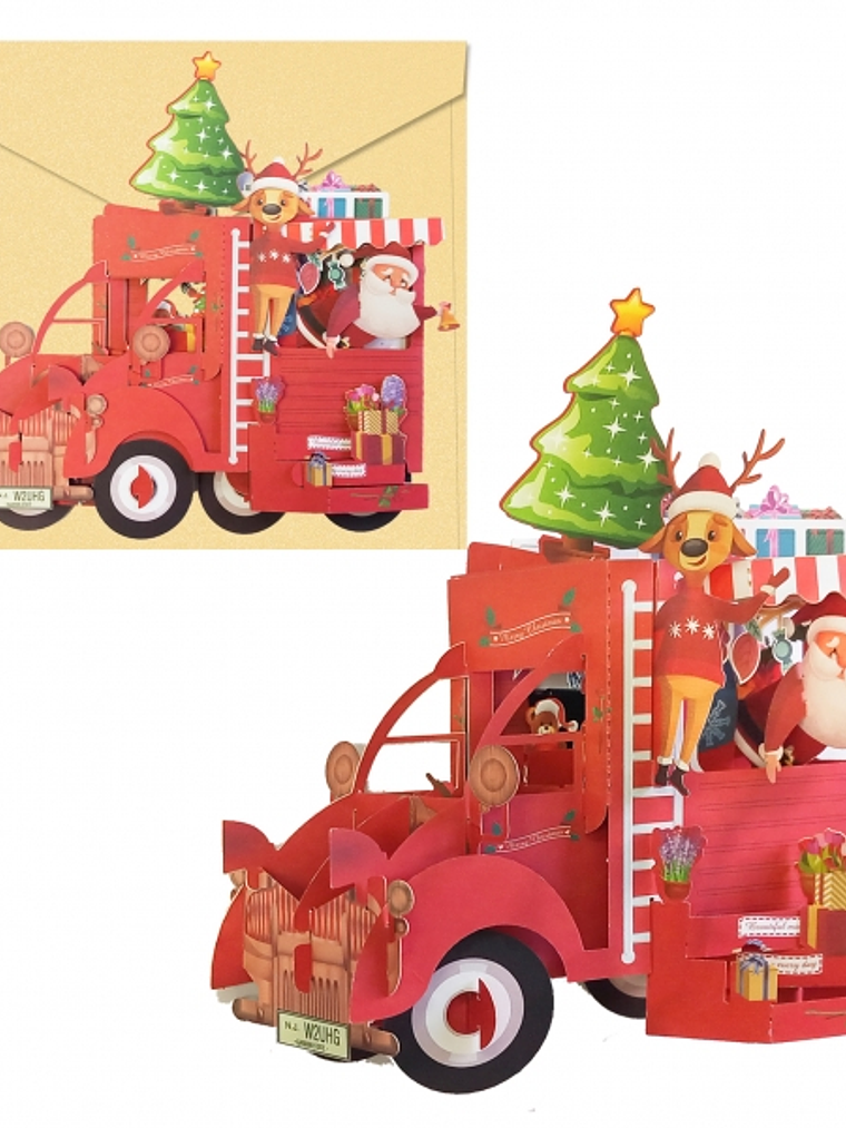 Dohe Truck Tarjeta 3D de Felicitacion Navideña con Sobre - Tamaño 14.5x11cm - Impresas a todo Color 1