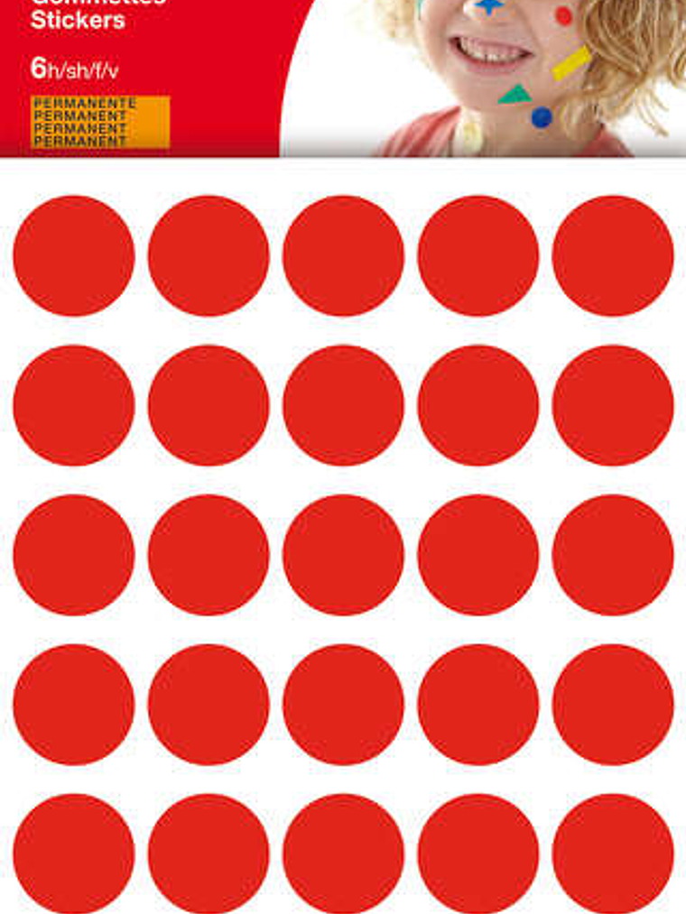 Apli Bolsa de 180 Gomets Redondos Ø 20mm - Adhesivo Permanente - Desarrollo de Habilidades y Creatividad - Ideal para Escuelas Infantiles - Color Rojo 1