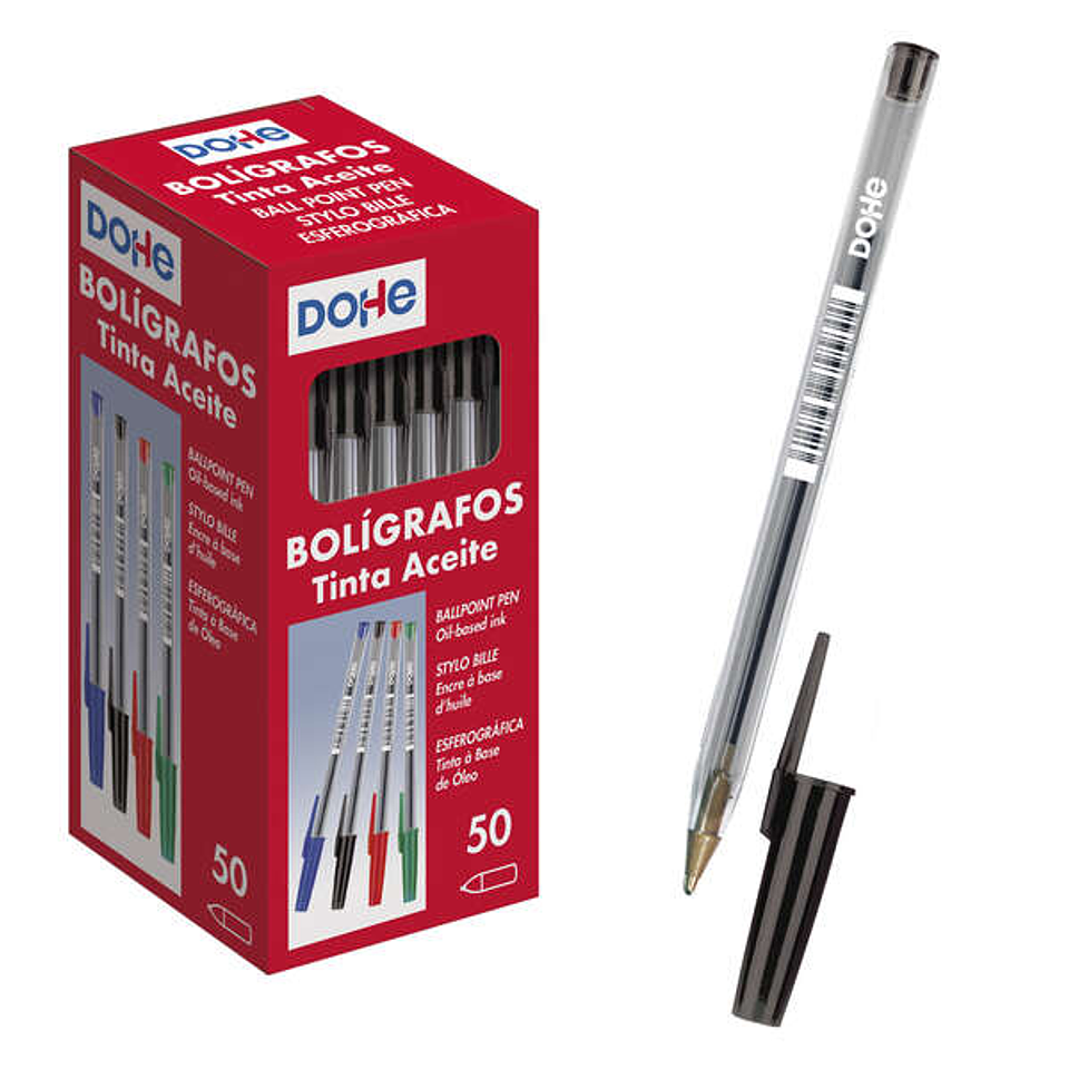 Dohe Boligrafos de Tinta a Base de Aceite - Punta de Bola Metalica de 1mm - Trazo de 0.4mm - Cuerpo Transparente y Capucha Ventilada 1
