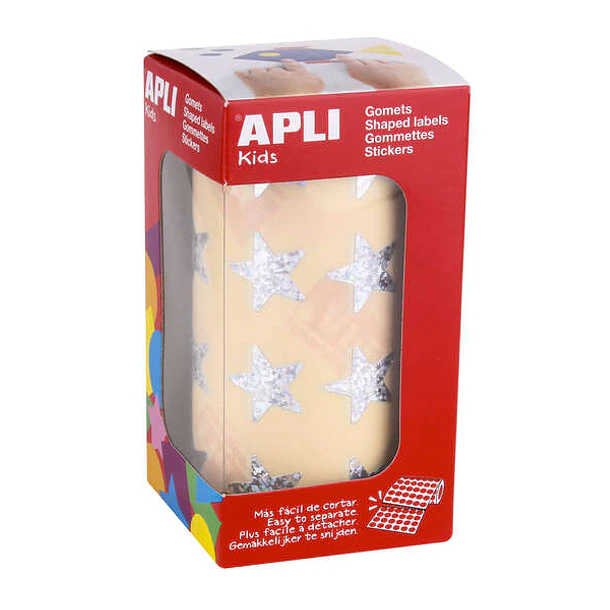 Apli Gomets Estrella Holograficos 19.5mm - 1416 Unidades por Rollo - Ideal para Actividades Infantiles - Cumple Normas de Calidad y Seguridad