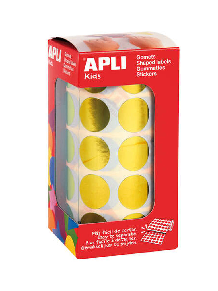 Apli Gomets Redondos Amarillo Metalizado Ø 20mm - 59 Hojas Pretroqueladas - 1770 Gomets por Rollo - Adhesivo Base Agua - Normas EN-71 y Cadena de Cust 1
