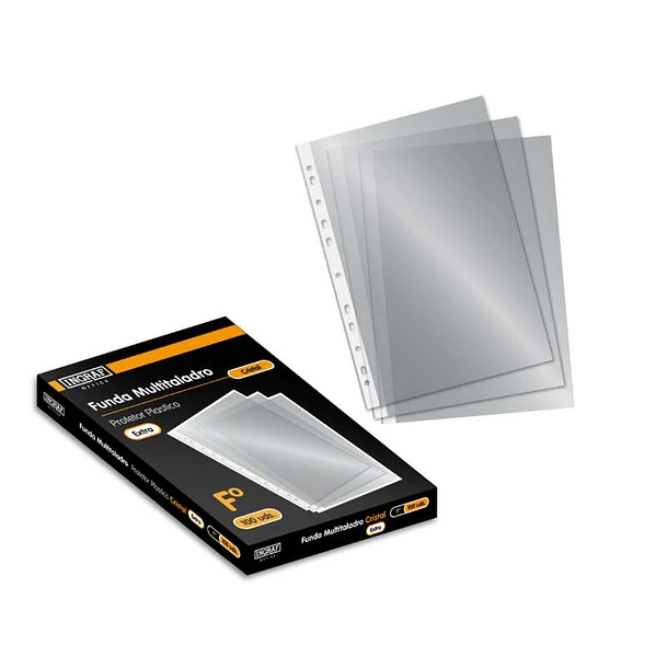 Ingraf Pack de 100 Fundas Multitaladro Folio Transparentes - Acabado en Cristal