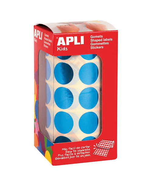 Apli Gomets Redondos Azul Metalizado Ø 20mm - 59 Hojas Pretroqueladas - 1770 Gomets por Rollo - Ideal para Escuelas y Talleres Infantiles - Cumple Nor