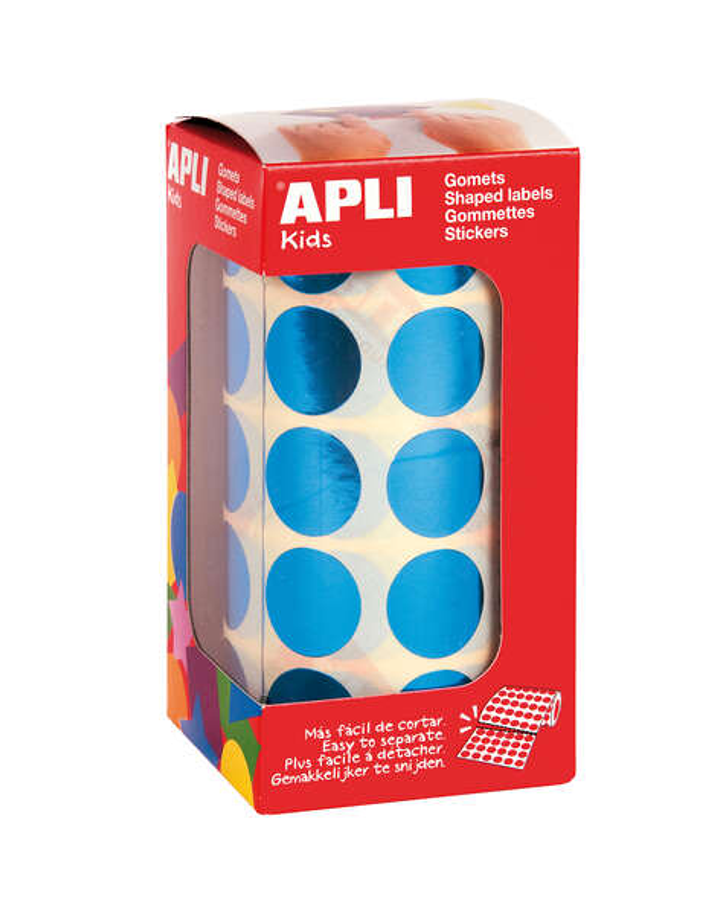 Apli Gomets Redondos Azul Metalizado Ø 20mm - 59 Hojas Pretroqueladas - 1770 Gomets por Rollo - Ideal para Escuelas y Talleres Infantiles - Cumple Nor 1
