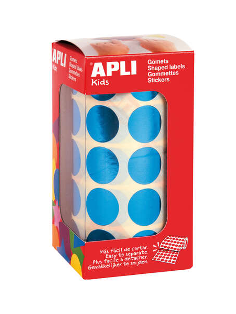 Apli Gomets Redondos Azul Metalizado Ø 20mm - 59 Hojas Pretroqueladas - 1770 Gomets por Rollo - Ideal para Escuelas y Talleres Infantiles - Cumple Nor 1