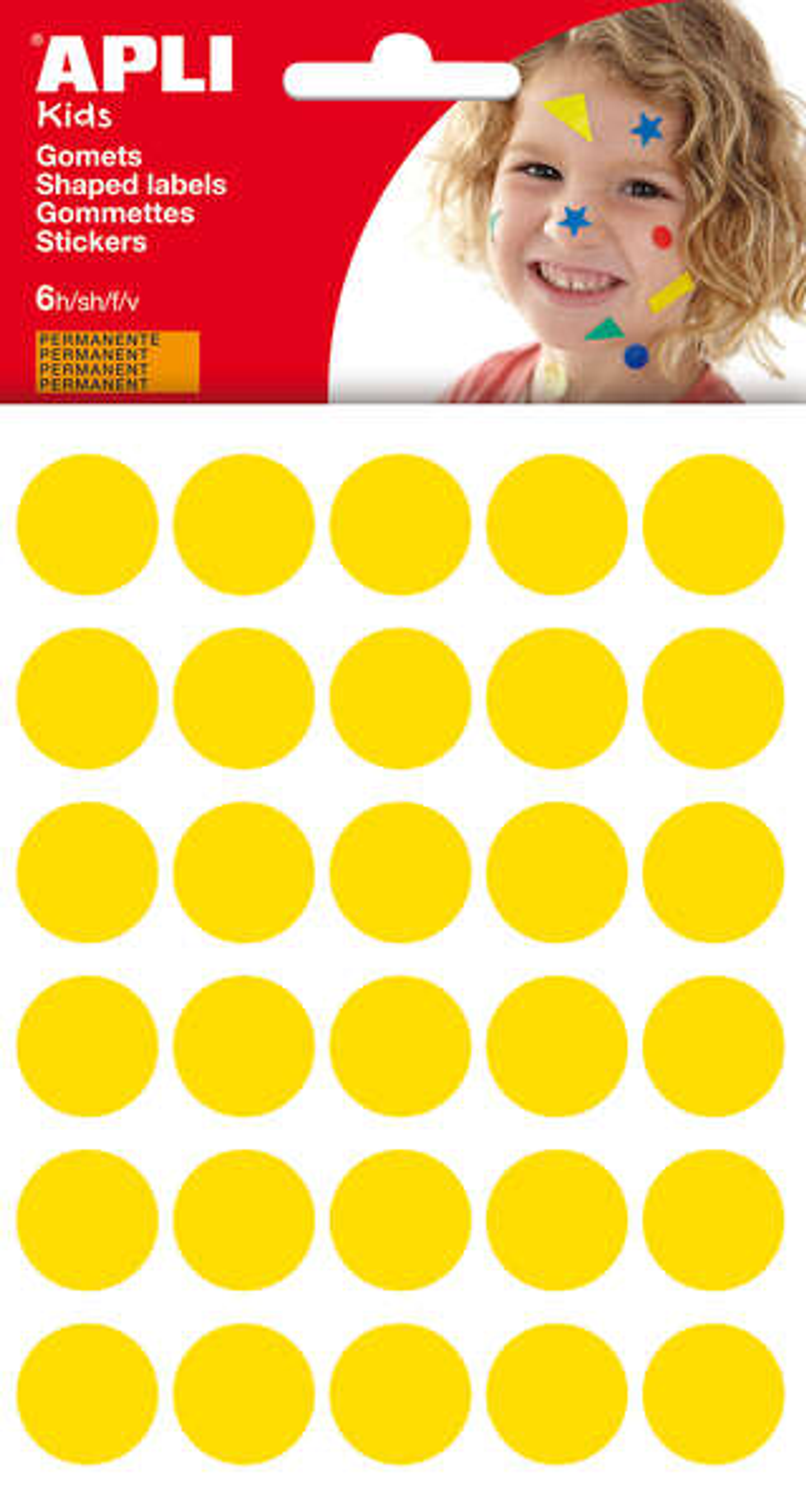 Apli Bolsa de 180 Gomets Redondos Ø 20mm - Adhesivo Permanente - Desarrollo de Habilidades y Creatividad - Ideal para Escuelas Infantiles - Color Amar 1